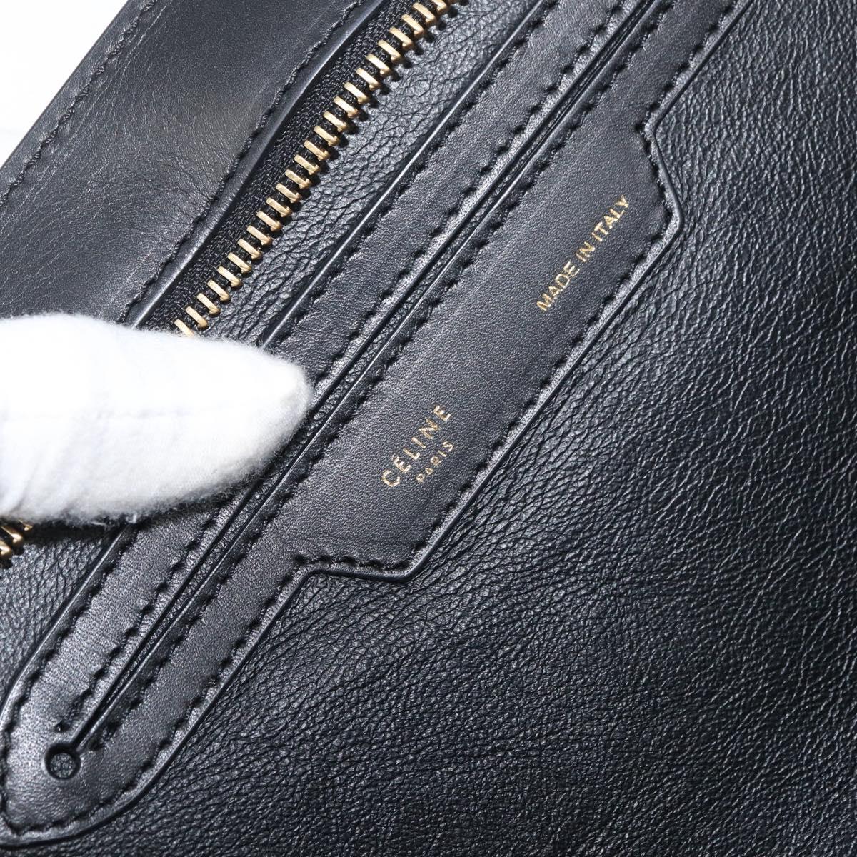 CELINE Trapeze Hand Bag Suede Leather 2way Black Khaki Auth 76216