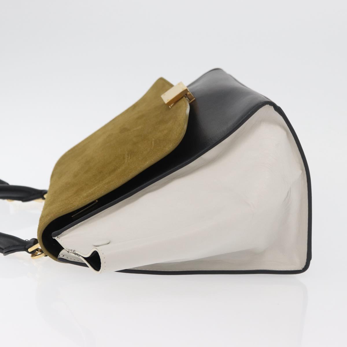 CELINE Trapeze Hand Bag Suede Leather 2way Black Khaki Auth 76216