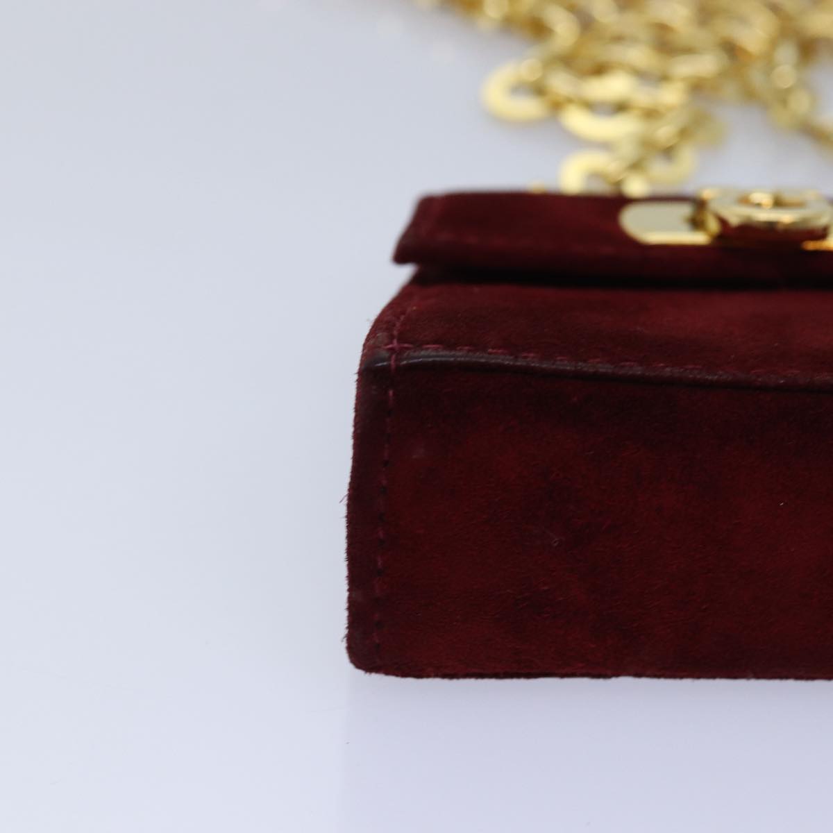 Salvatore Ferragamo Chain Shoulder Bag Suede Red Auth 76383