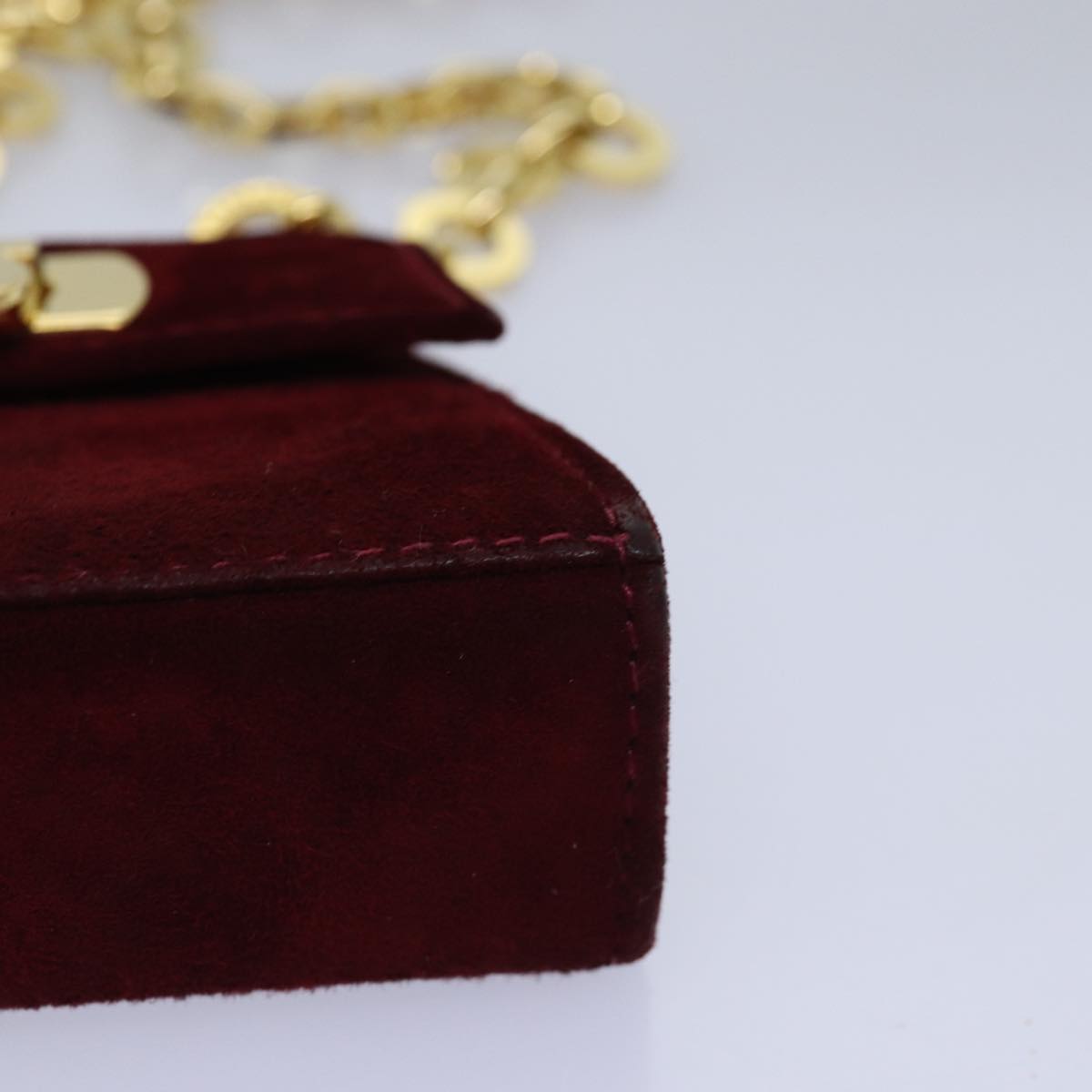 Salvatore Ferragamo Chain Shoulder Bag Suede Red Auth 76383