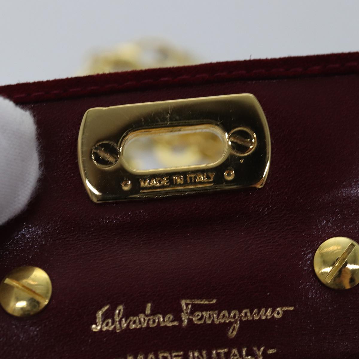 Salvatore Ferragamo Chain Shoulder Bag Suede Red Auth 76383