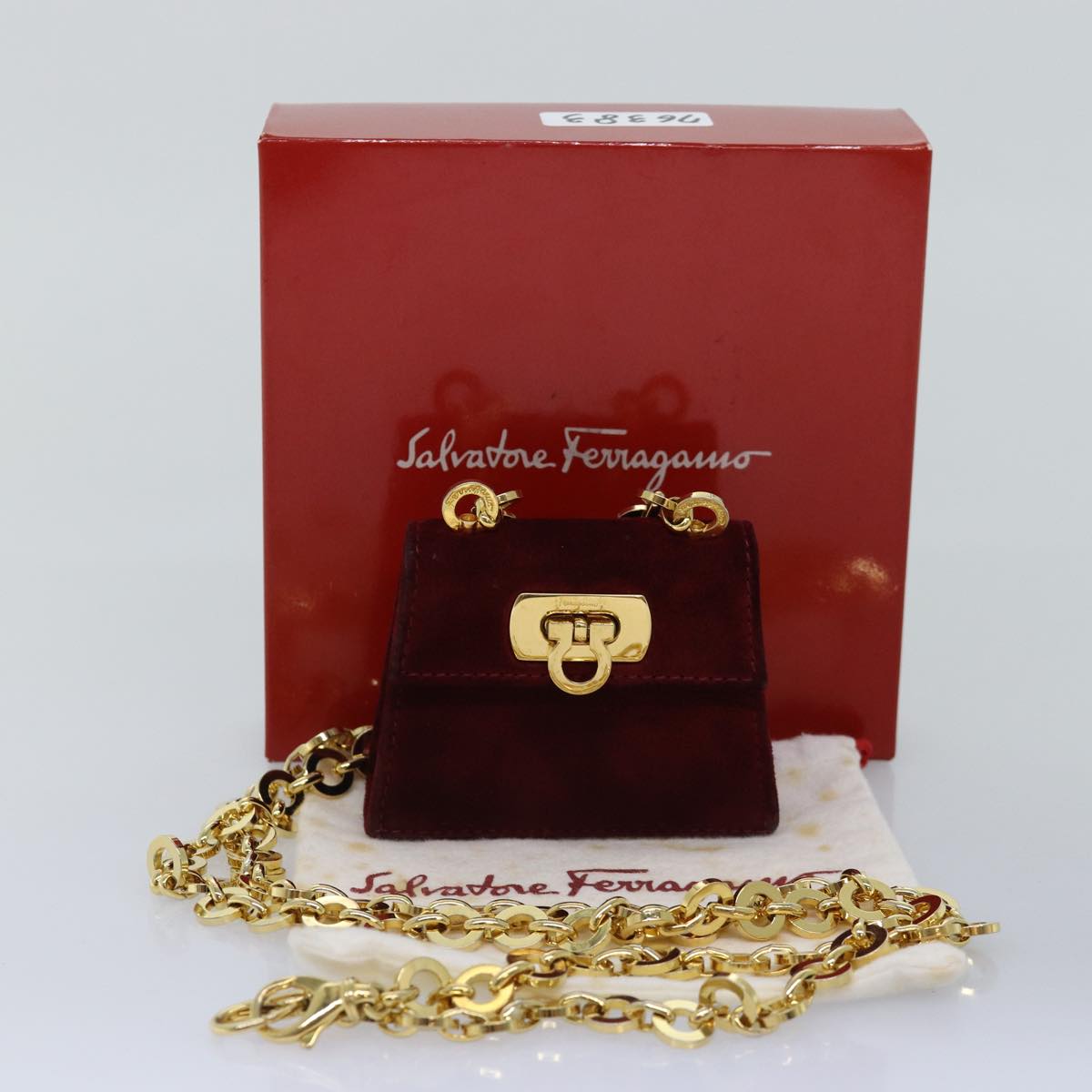 Salvatore Ferragamo Chain Shoulder Bag Suede Red Auth 76383