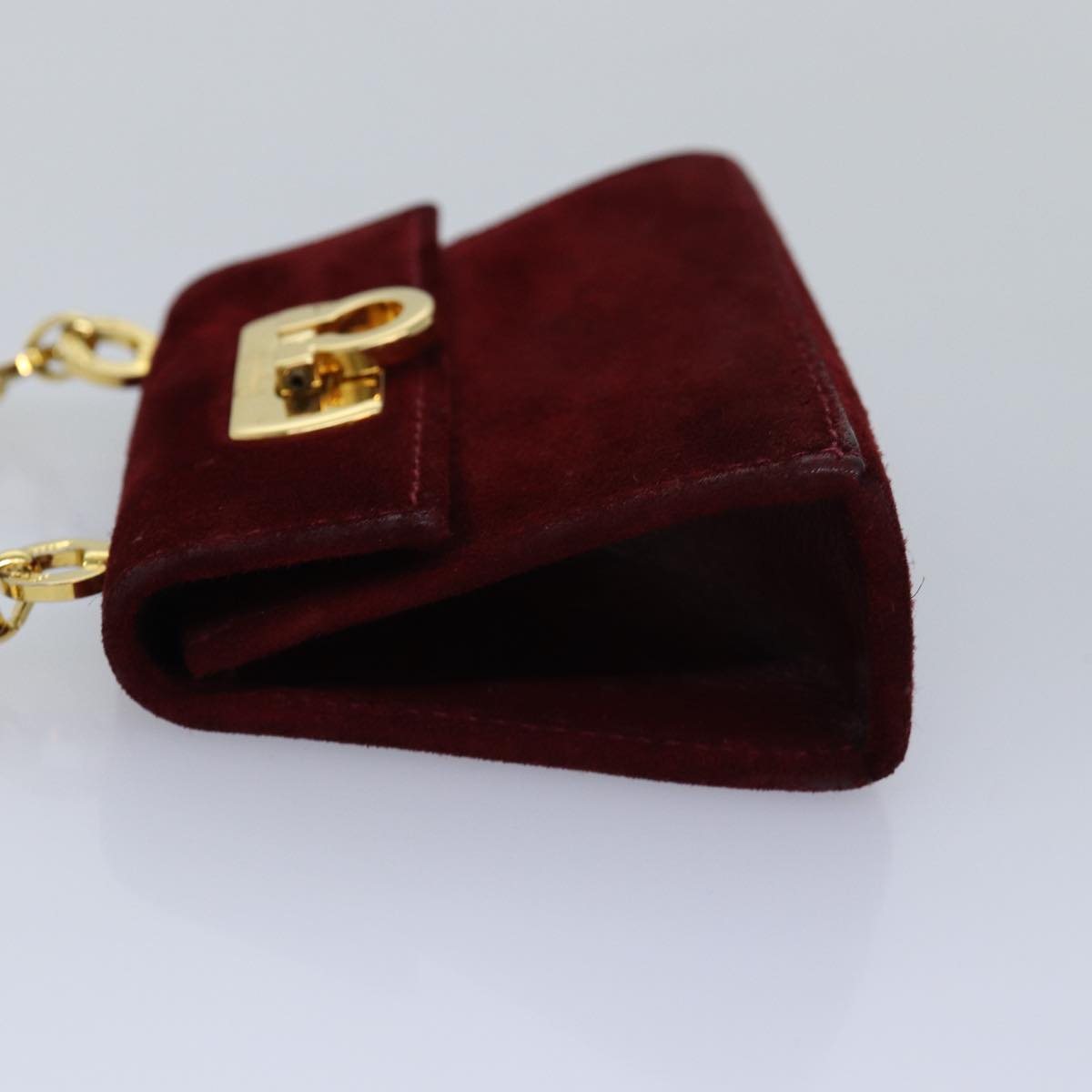 Salvatore Ferragamo Chain Shoulder Bag Suede Red Auth 76383