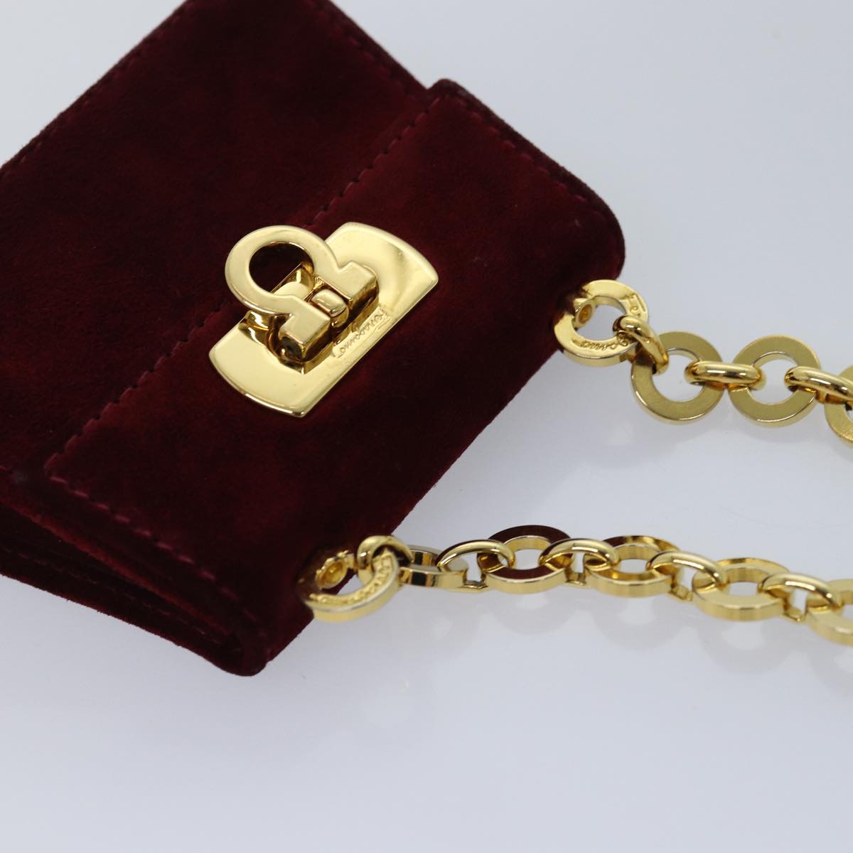 Salvatore Ferragamo Chain Shoulder Bag Suede Red Auth 76383