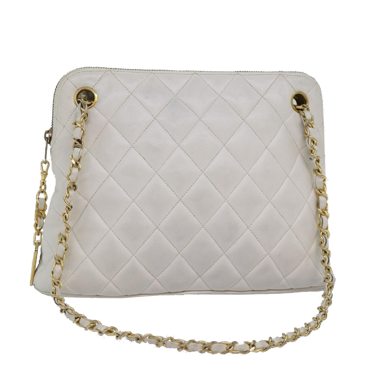 CHANEL Matelasse Chain Shoulder Bag Leather White CC Auth 76482
