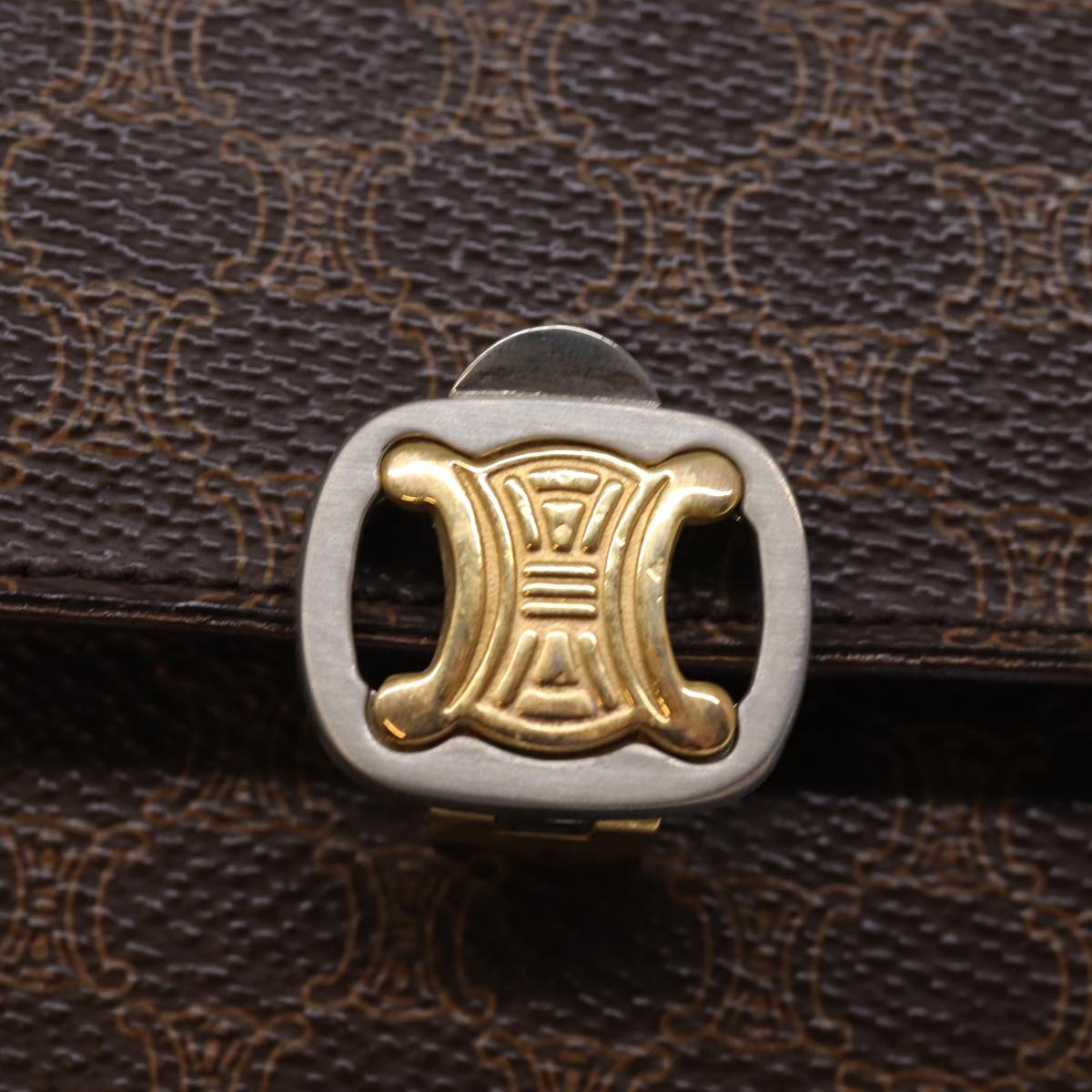 CELINE Macadam Canvas Shoulder Bag PVC Leather Brown Auth 77199