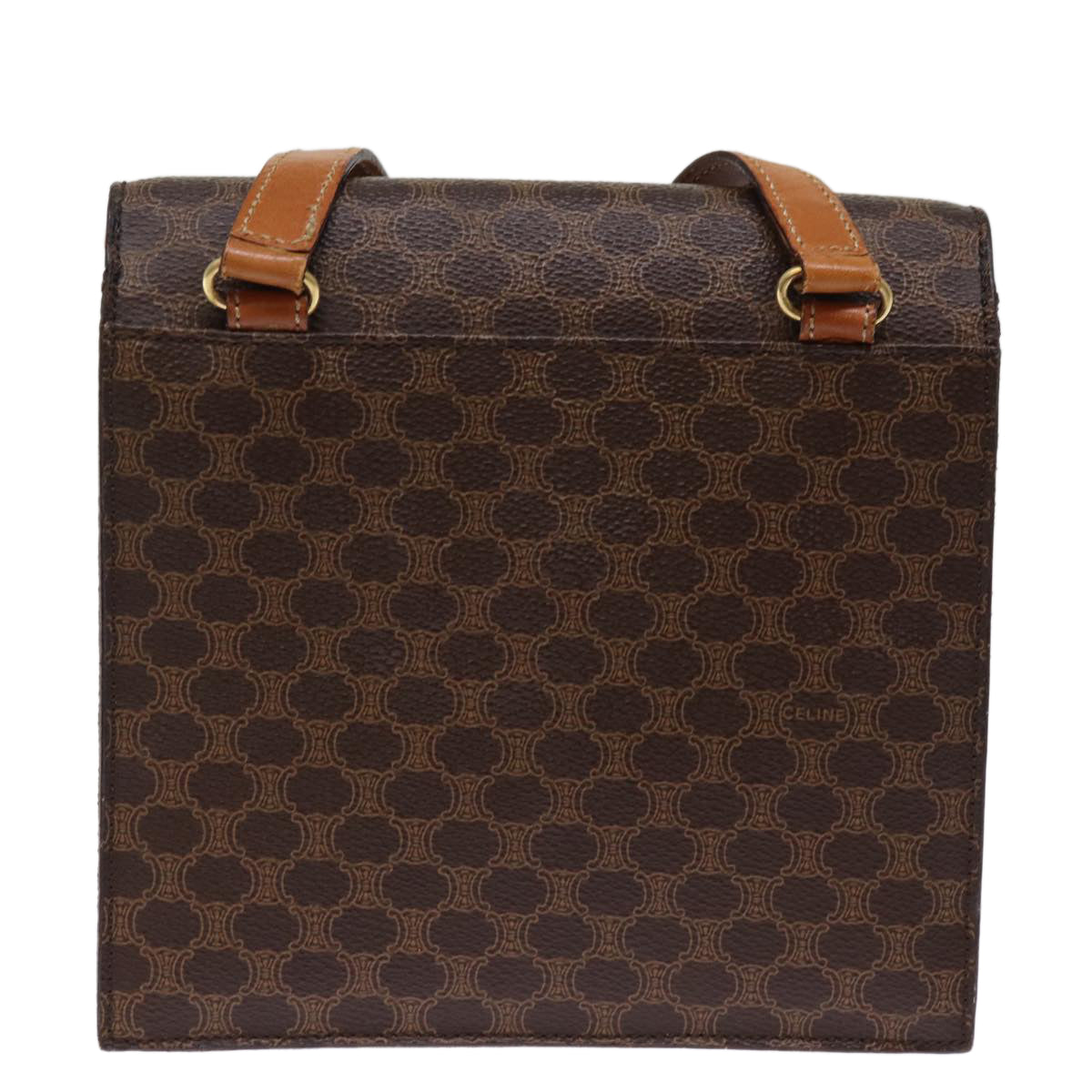 CELINE Macadam Canvas Shoulder Bag PVC Leather Brown Auth 77199