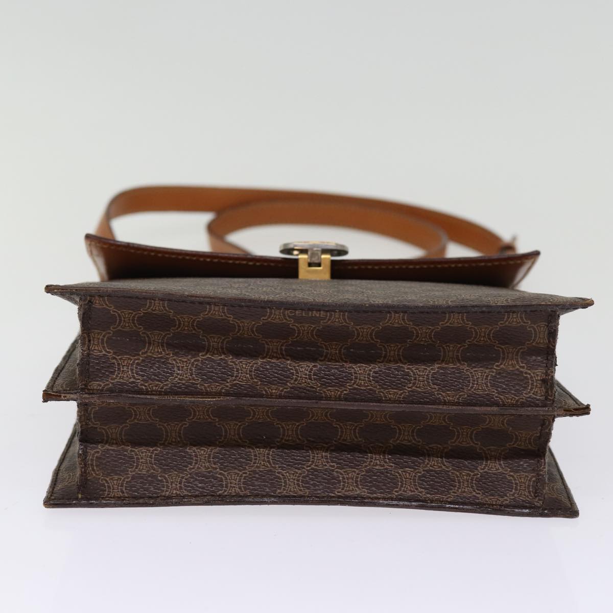 CELINE Macadam Canvas Shoulder Bag PVC Leather Brown Auth 77199