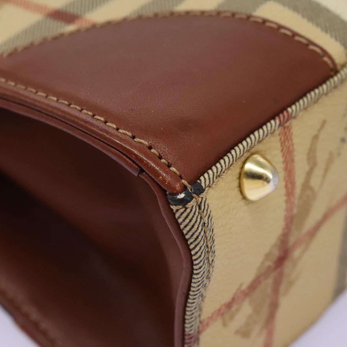 Burberrys Nova Check Hand Bag PVC 2way Beige Auth 77376