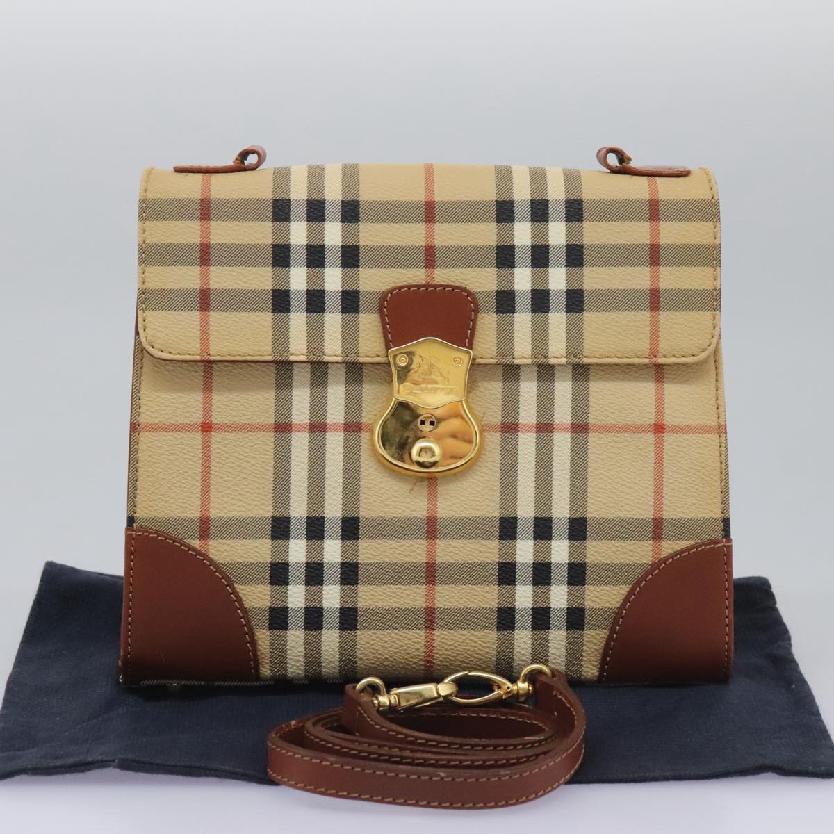 Burberrys Nova Check Hand Bag PVC 2way Beige Auth 77376