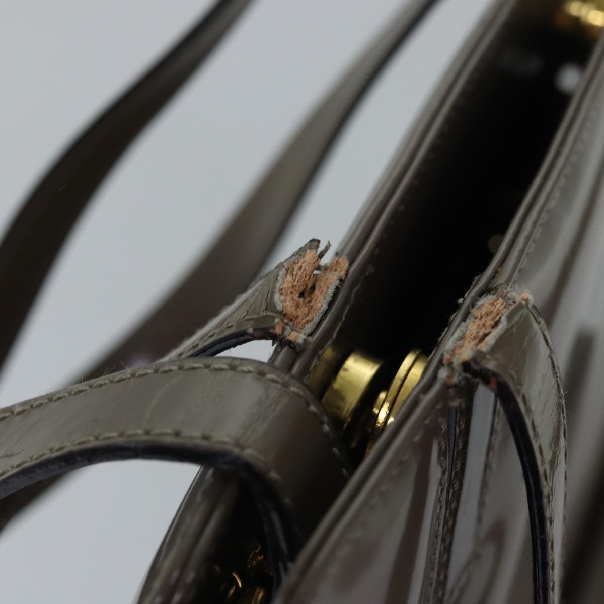 Salvatore Ferragamo Gancini Hand Bag Enamel 2way Gray Auth 77671