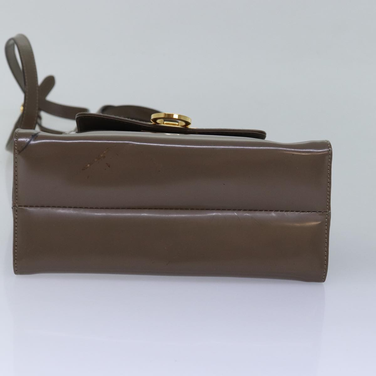 Salvatore Ferragamo Gancini Hand Bag Enamel 2way Gray Auth 77671