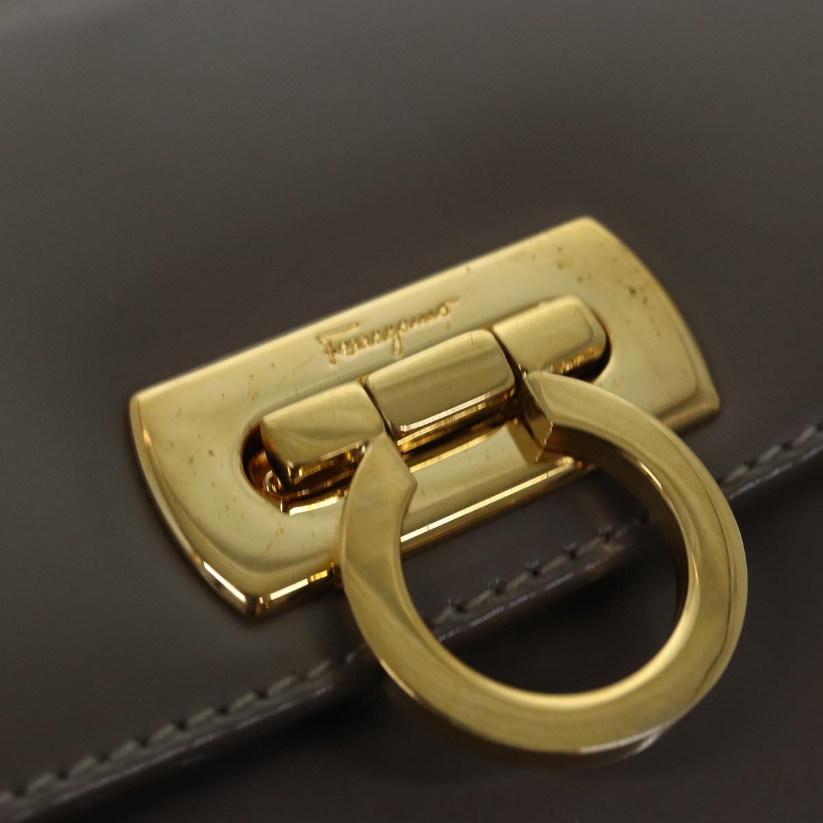 Salvatore Ferragamo Gancini Hand Bag Enamel 2way Gray Auth 77671