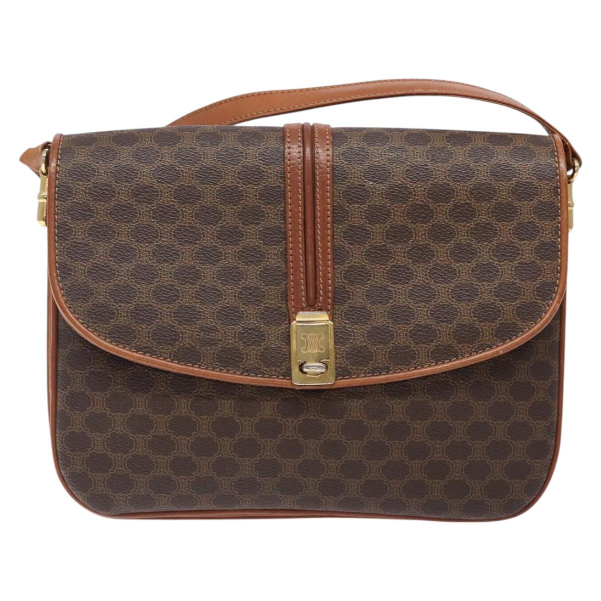 CELINE Macadam Canvas Shoulder Bag PVC Leather Brown Auth 78223