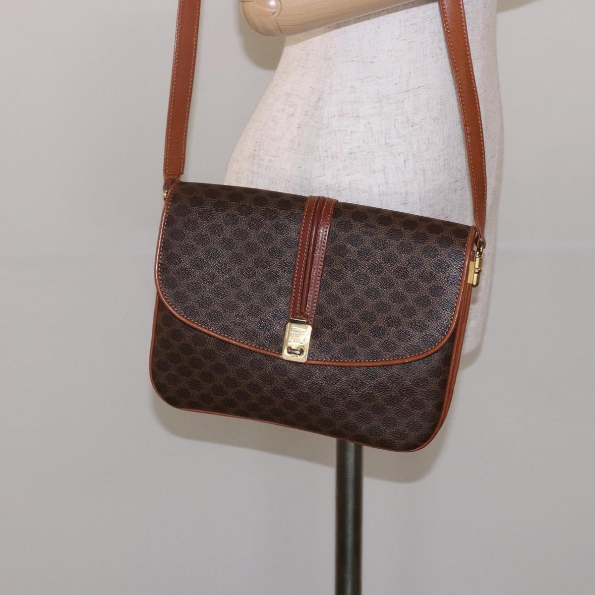 CELINE Macadam Canvas Shoulder Bag PVC Leather Brown Auth 78223