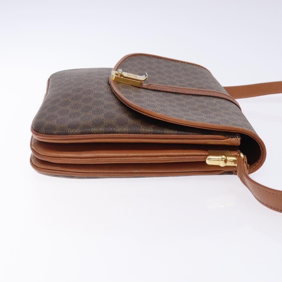 CELINE Macadam Canvas Shoulder Bag PVC Leather Brown Auth 78223