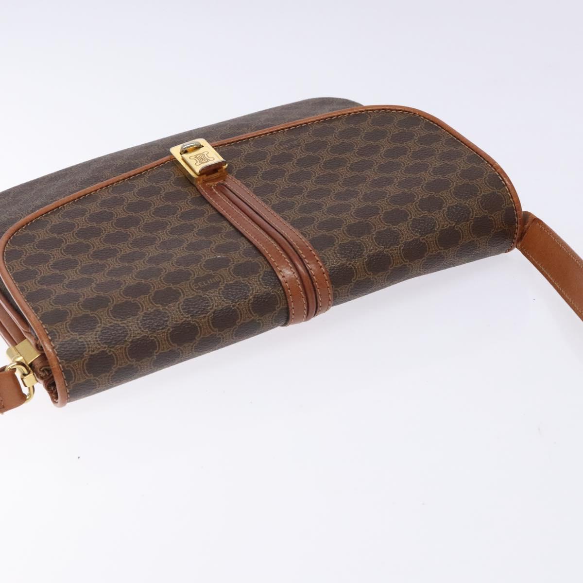 CELINE Macadam Canvas Shoulder Bag PVC Leather Brown Auth 78223
