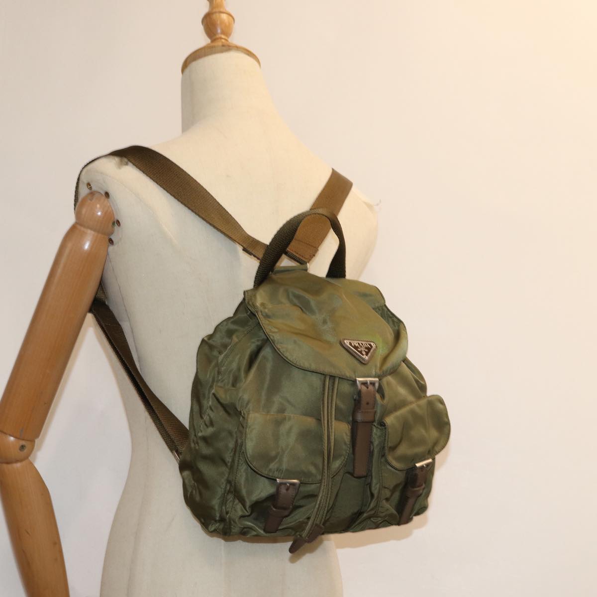 PRADA Shoulder Bag Nylon Khaki Auth 78808