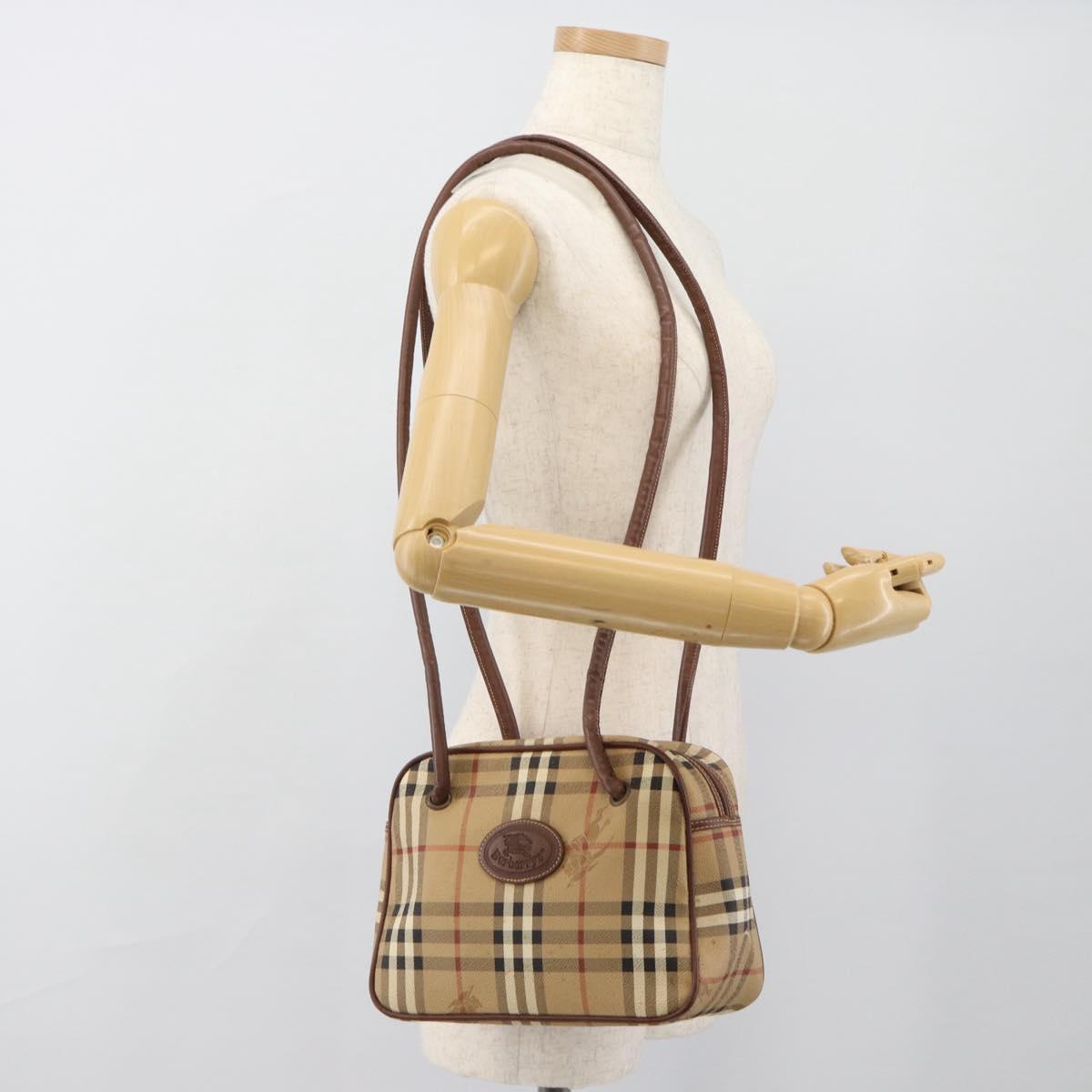 Burberrys Nova Check Shoulder Bag PVC Leather Beige Auth 78850