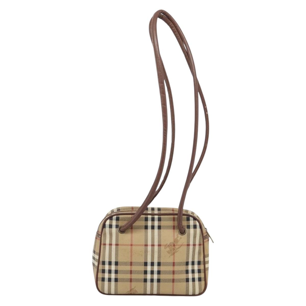 Burberrys Nova Check Shoulder Bag PVC Leather Beige Auth 78850