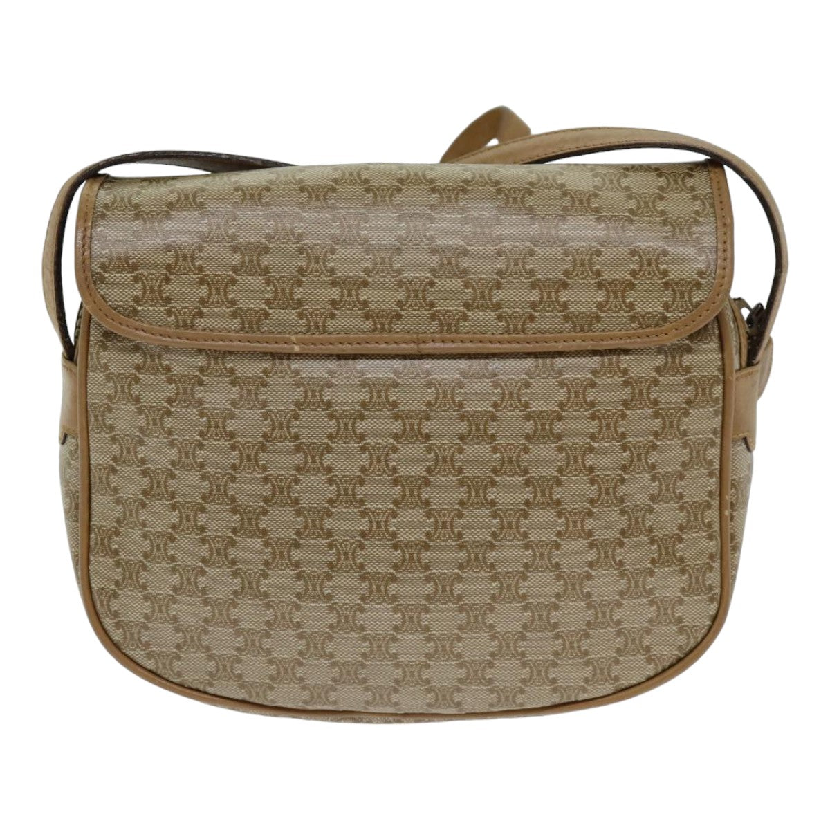 CELINE Macadam Canvas Shoulder Bag Beige Auth 79104