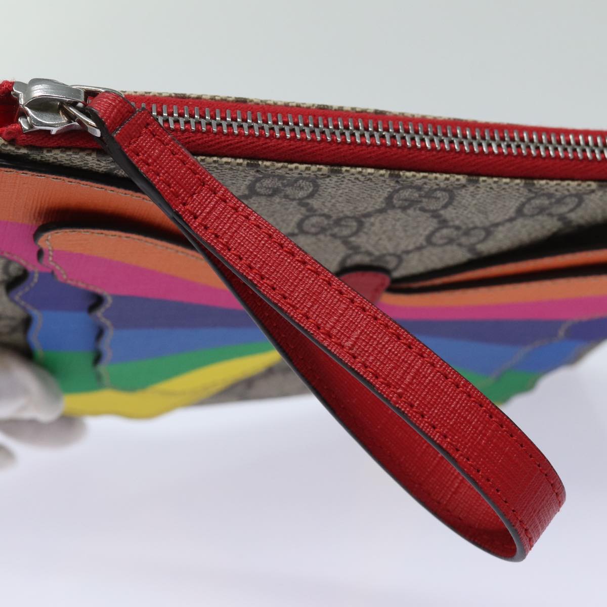 GUCCI GG Supreme Butterfly Clutch Bag PVC Beige 550781 Auth 79205V