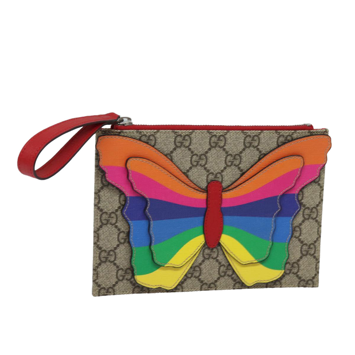 GUCCI GG Supreme Butterfly Clutch Bag PVC Beige 550781 Auth 79205V
