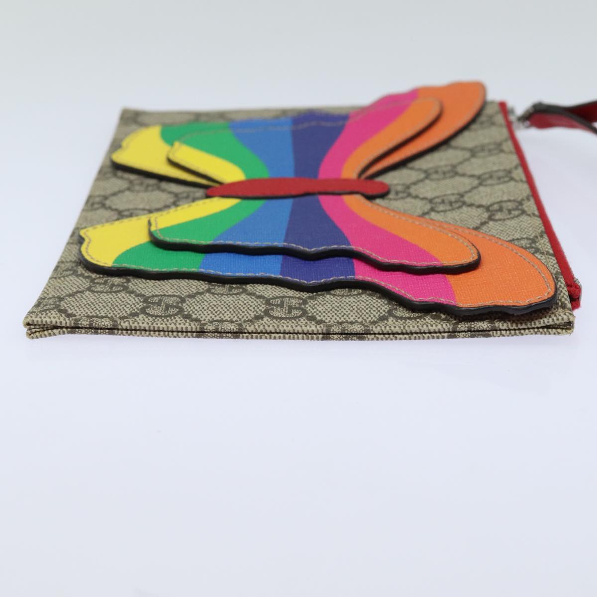 GUCCI GG Supreme Butterfly Clutch Bag PVC Beige 550781 Auth 79205V