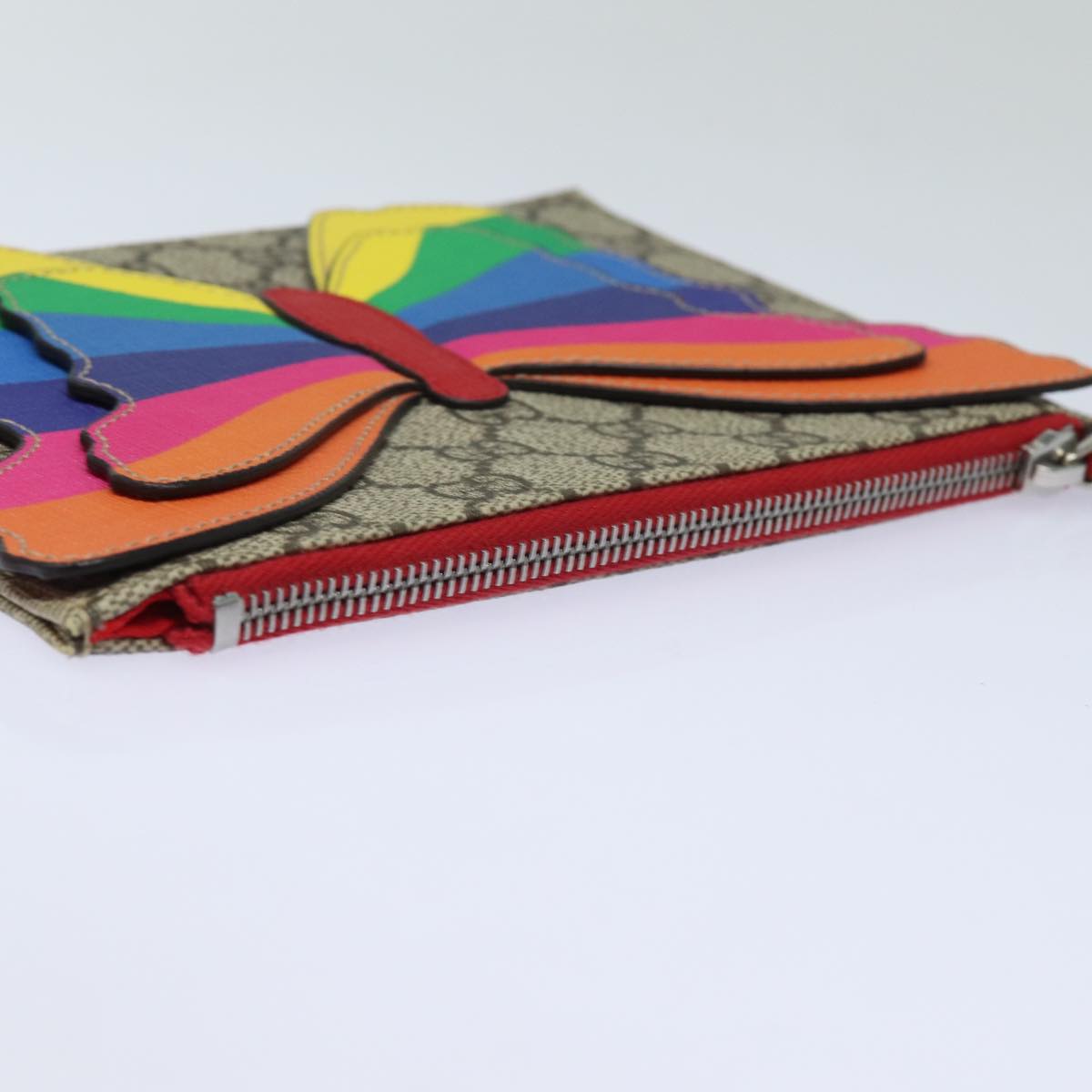 GUCCI GG Supreme Butterfly Clutch Bag PVC Beige 550781 Auth 79205V