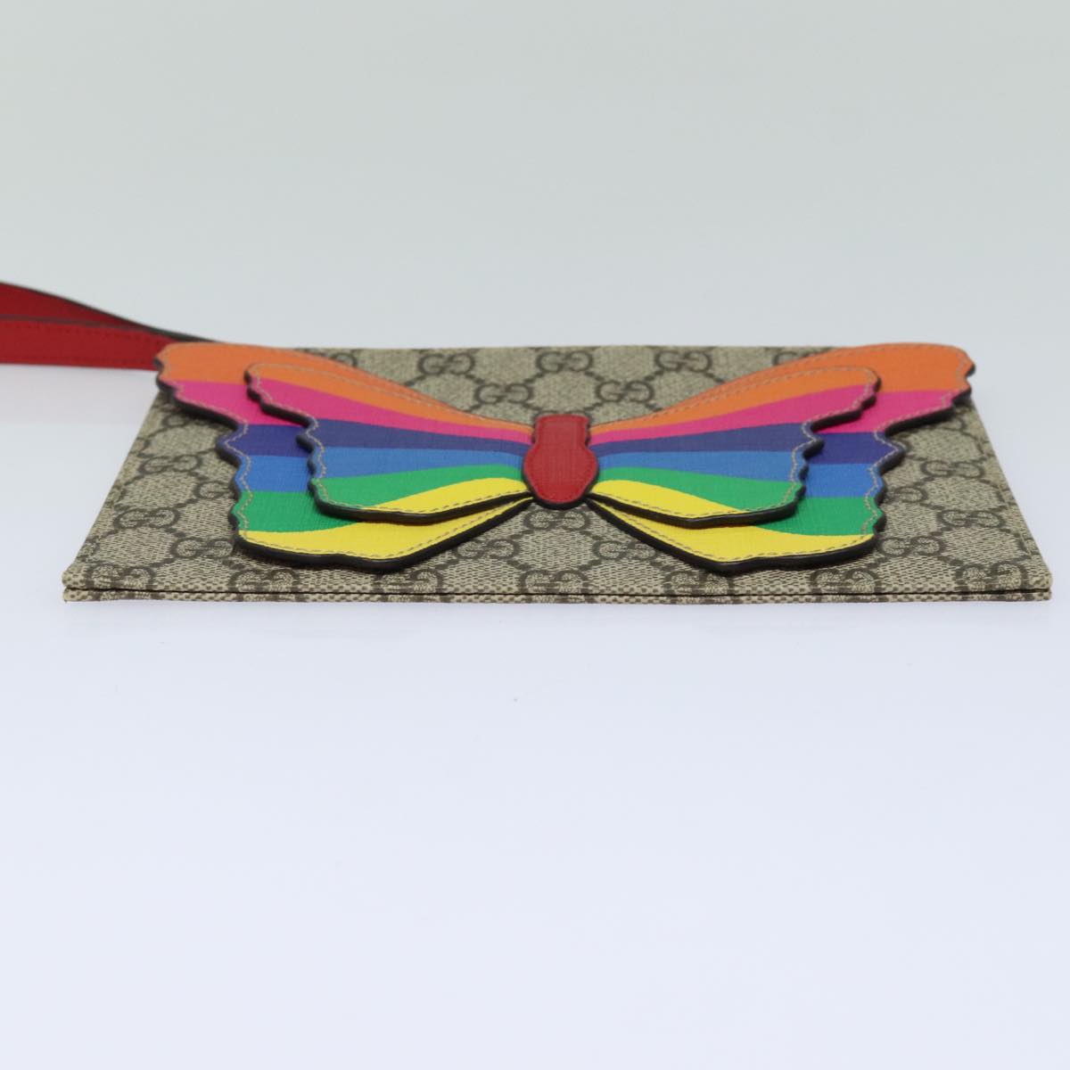 GUCCI GG Supreme Butterfly Clutch Bag PVC Beige 550781 Auth 79205V