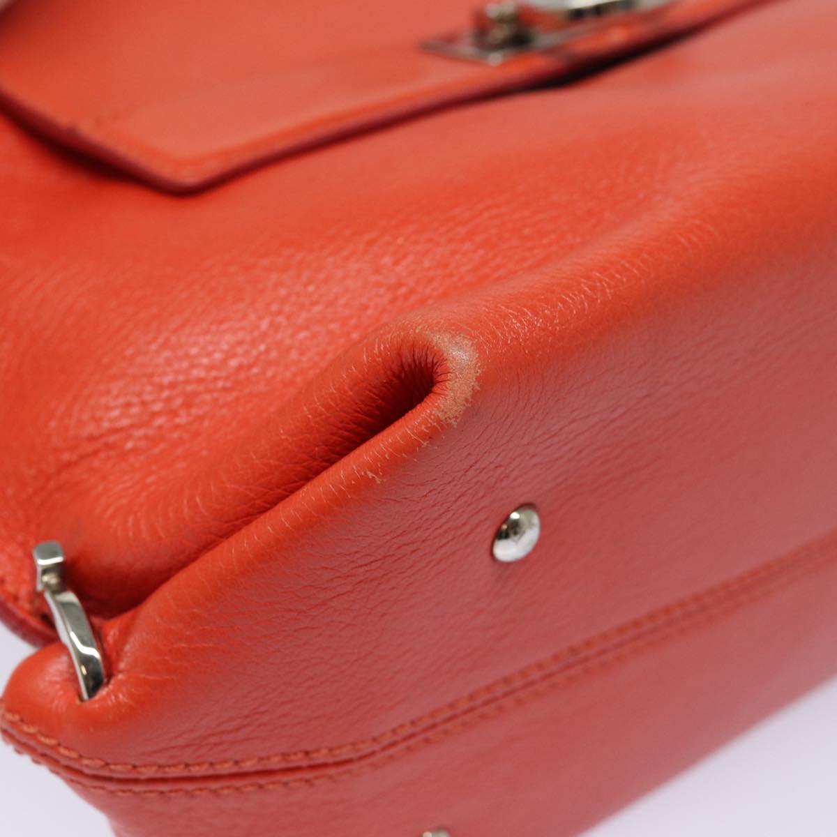 Salvatore Ferragamo Gancini Hand Bag Leather 2way Orange Auth 79212