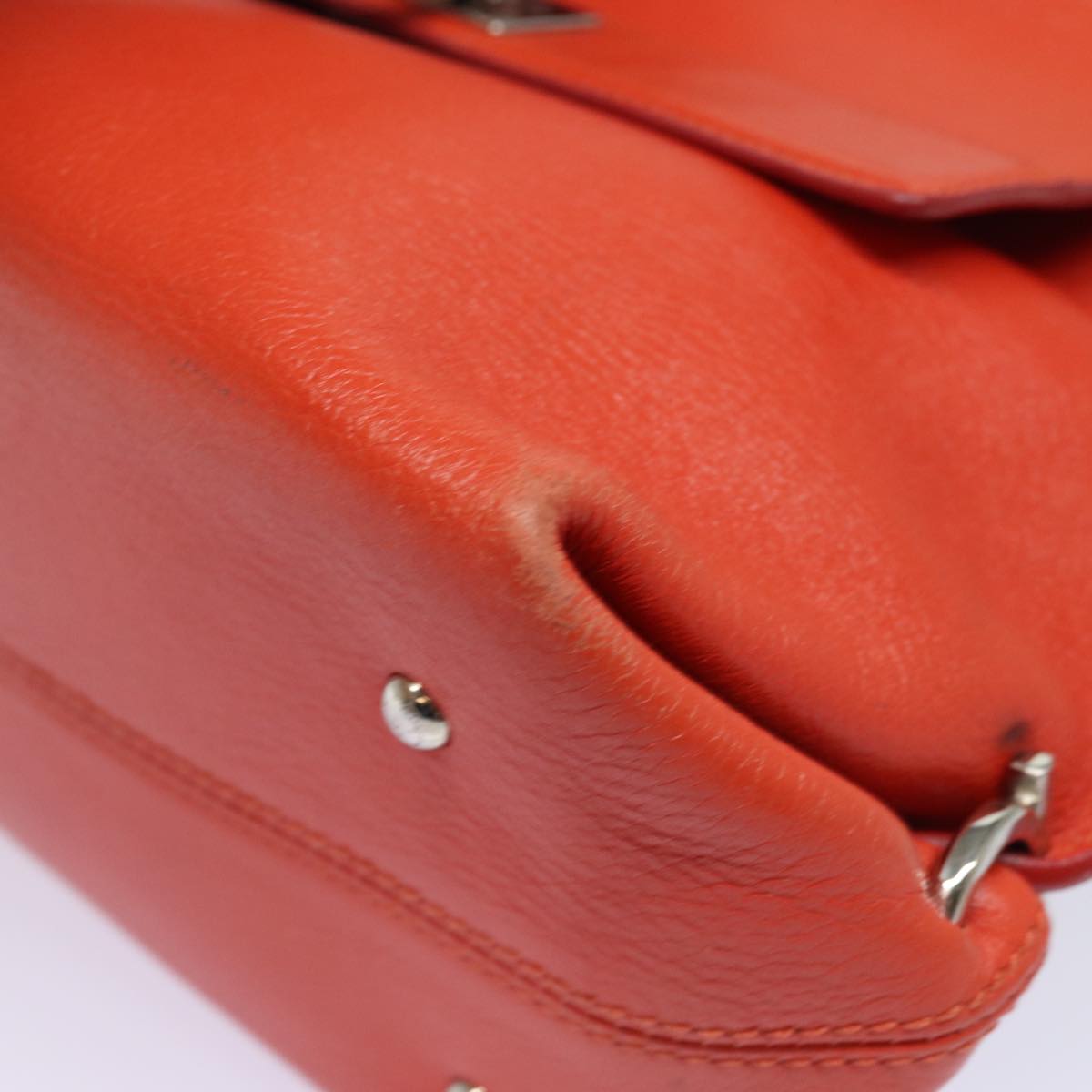 Salvatore Ferragamo Gancini Hand Bag Leather 2way Orange Auth 79212