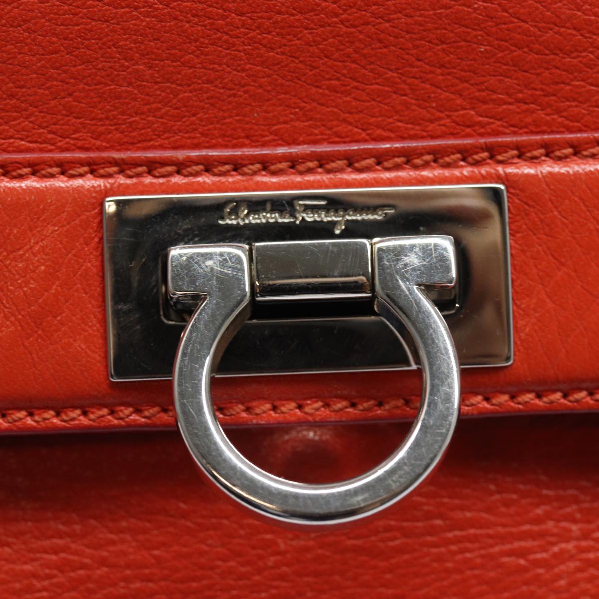 Salvatore Ferragamo Gancini Hand Bag Leather 2way Orange Auth 79212