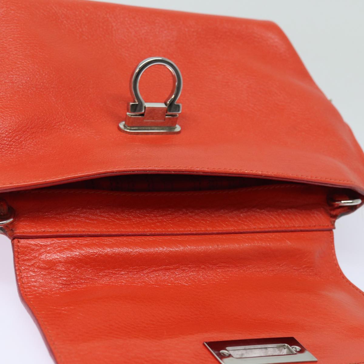 Salvatore Ferragamo Gancini Hand Bag Leather 2way Orange Auth 79212