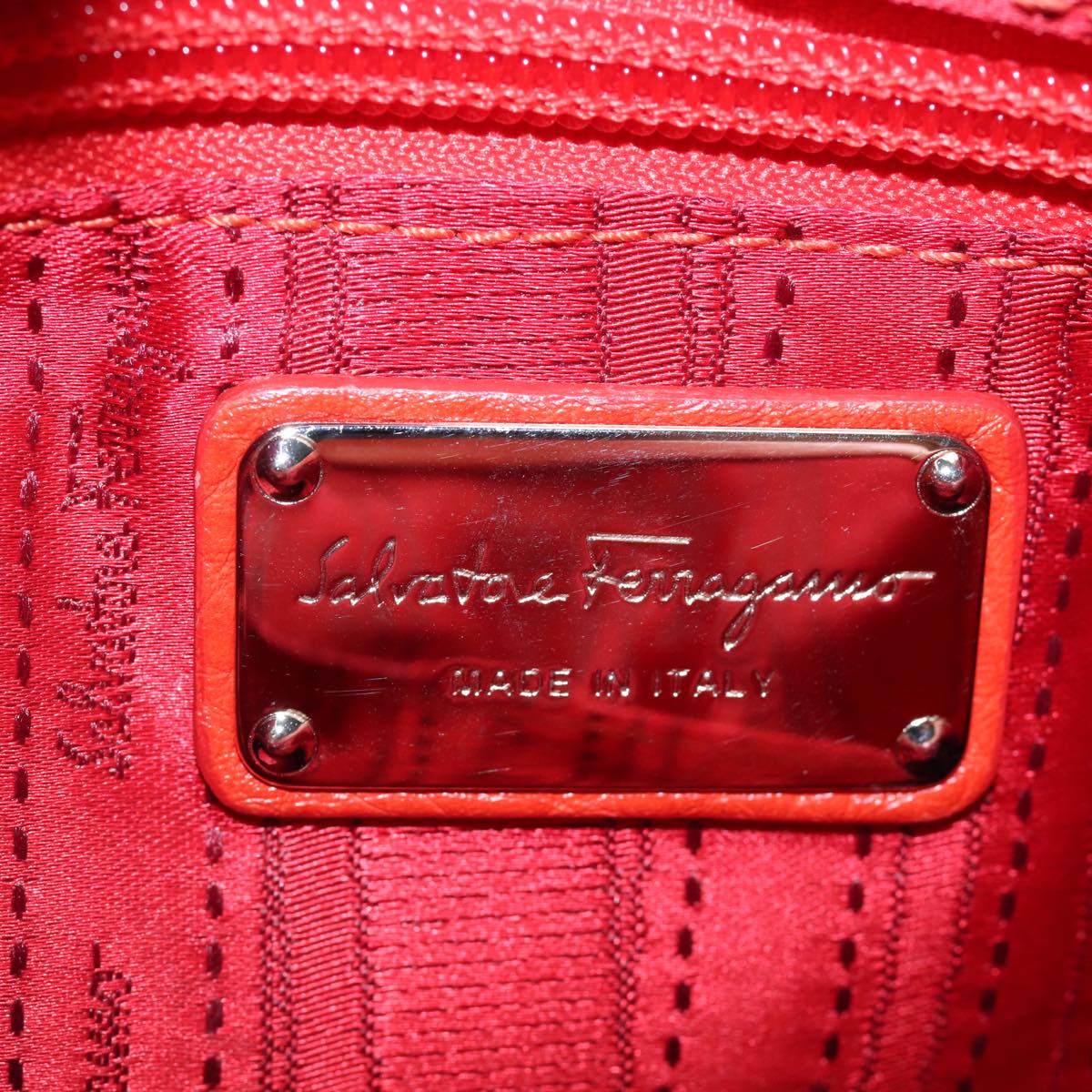 Salvatore Ferragamo Gancini Hand Bag Leather 2way Orange Auth 79212