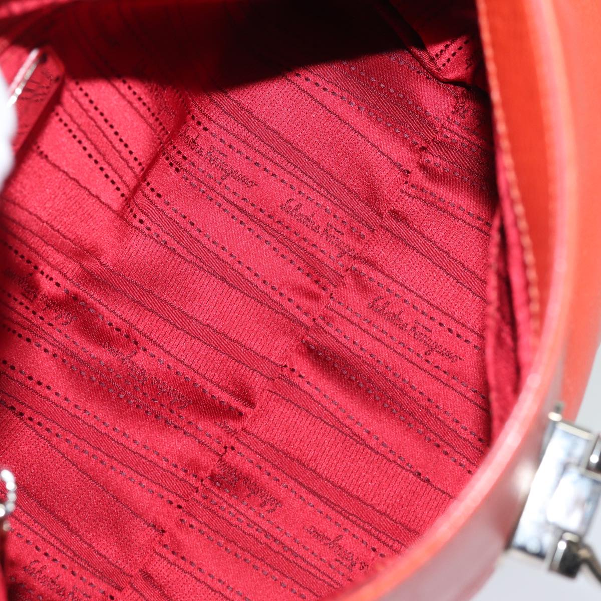 Salvatore Ferragamo Gancini Hand Bag Leather 2way Orange Auth 79212