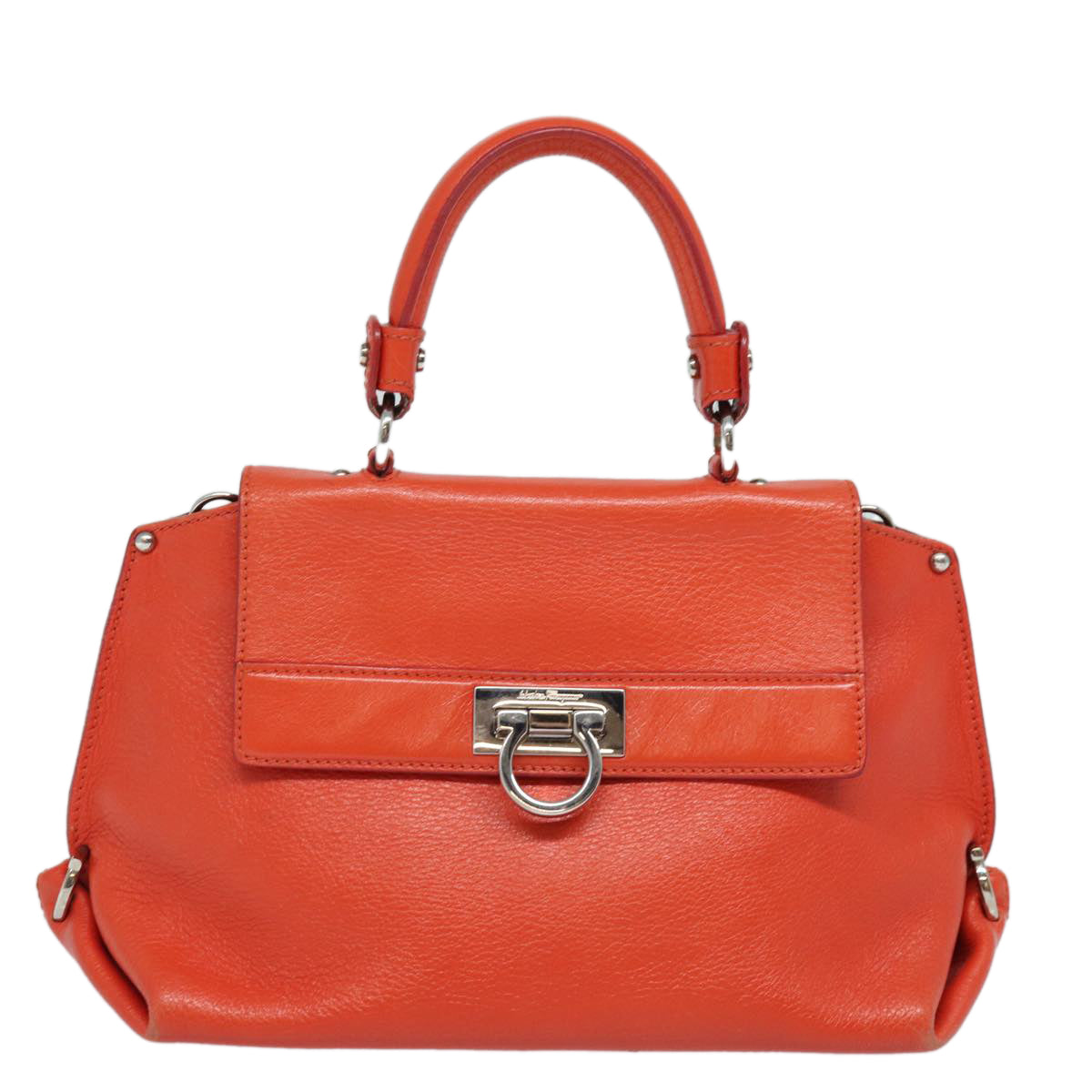 Salvatore Ferragamo Gancini Hand Bag Leather 2way Orange Auth 79212