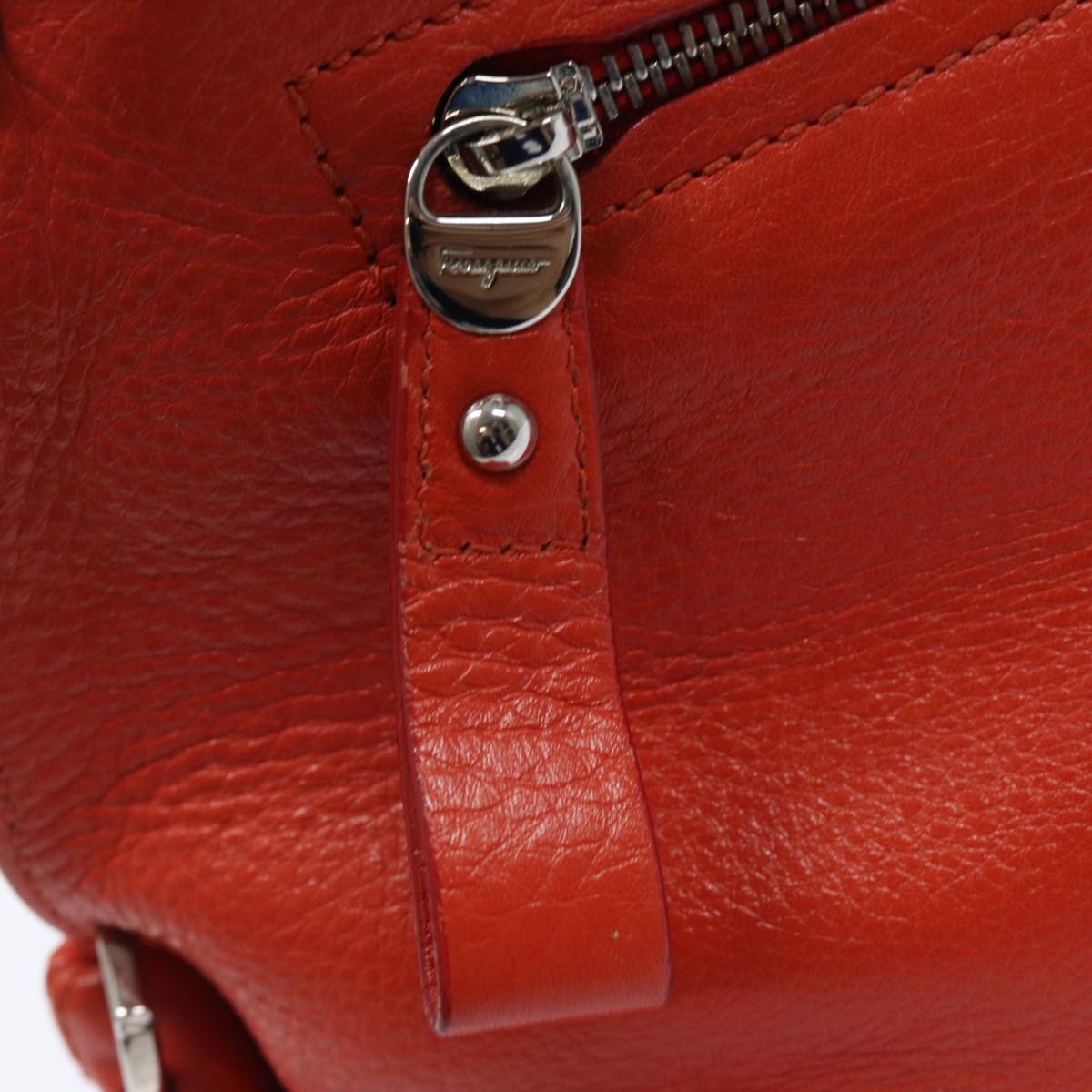 Salvatore Ferragamo Gancini Hand Bag Leather 2way Orange Auth 79212