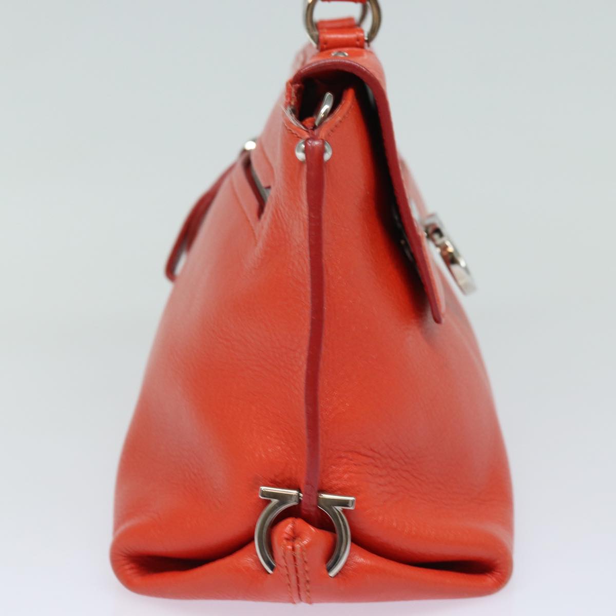 Salvatore Ferragamo Gancini Hand Bag Leather 2way Orange Auth 79212