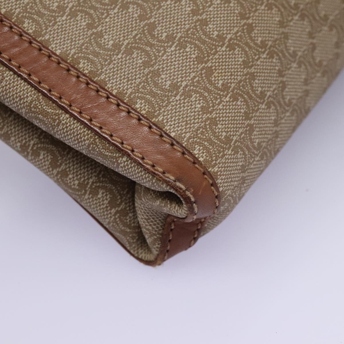 CELINE Macadam Canvas Shoulder Bag Beige Auth 80064