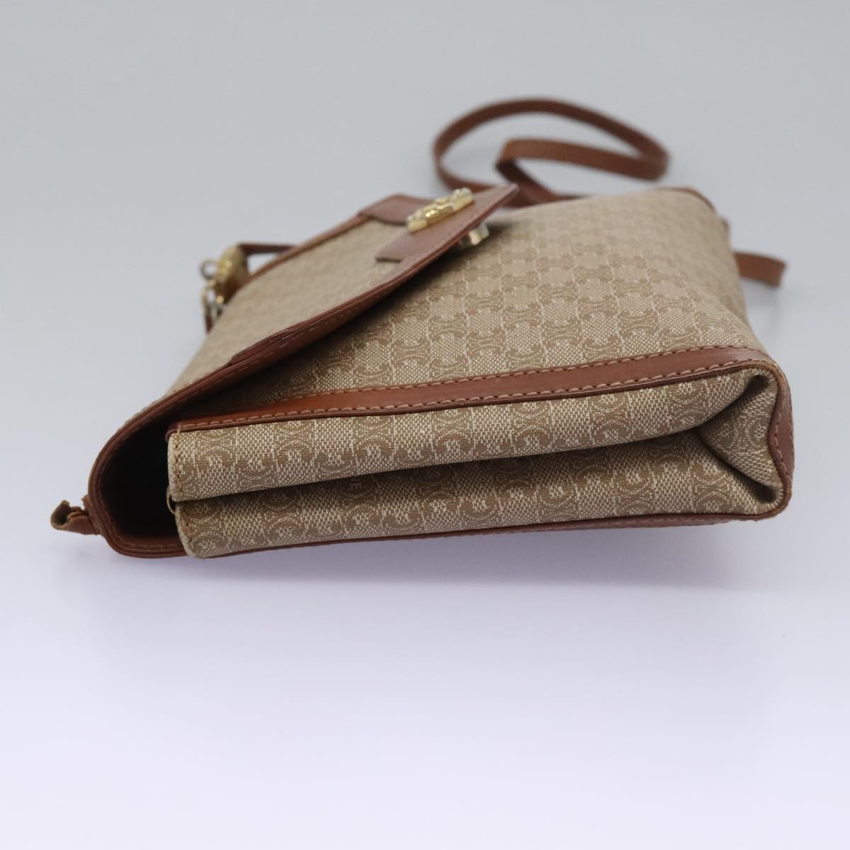 CELINE Macadam Canvas Shoulder Bag Beige Auth 80064