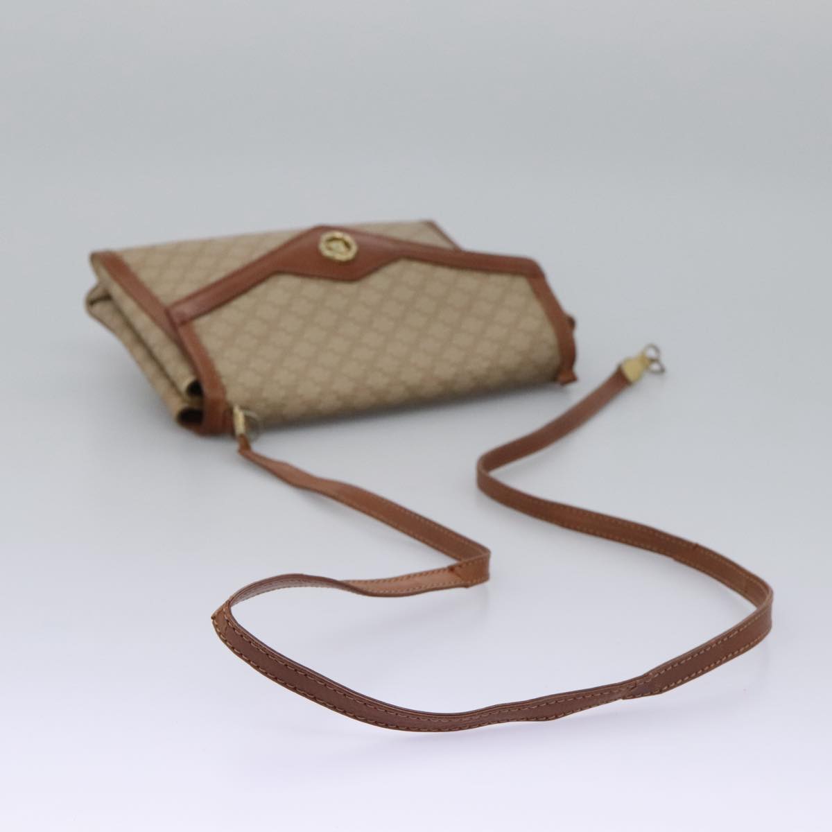 CELINE Macadam Canvas Shoulder Bag Beige Auth 80064