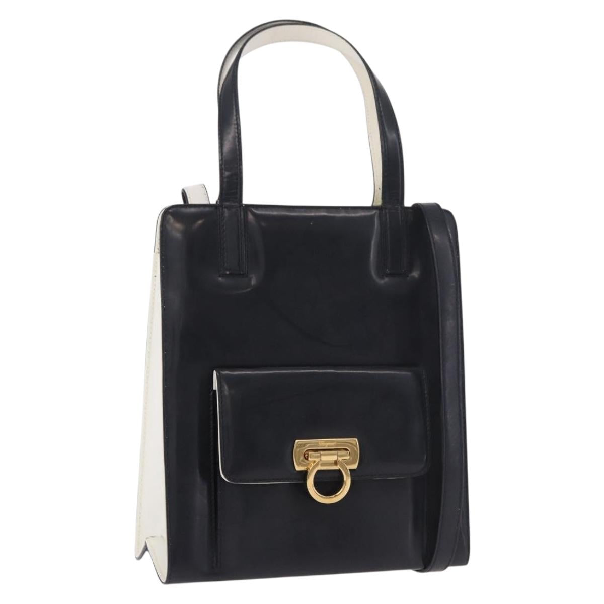 Salvatore Ferragamo Gancini Hand Bag Patent leather 2way Black Auth 80608