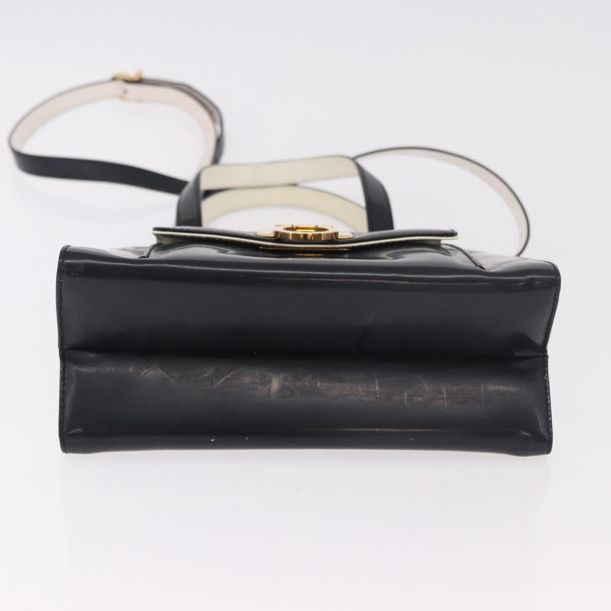 Salvatore Ferragamo Gancini Hand Bag Patent leather 2way Black Auth 80608