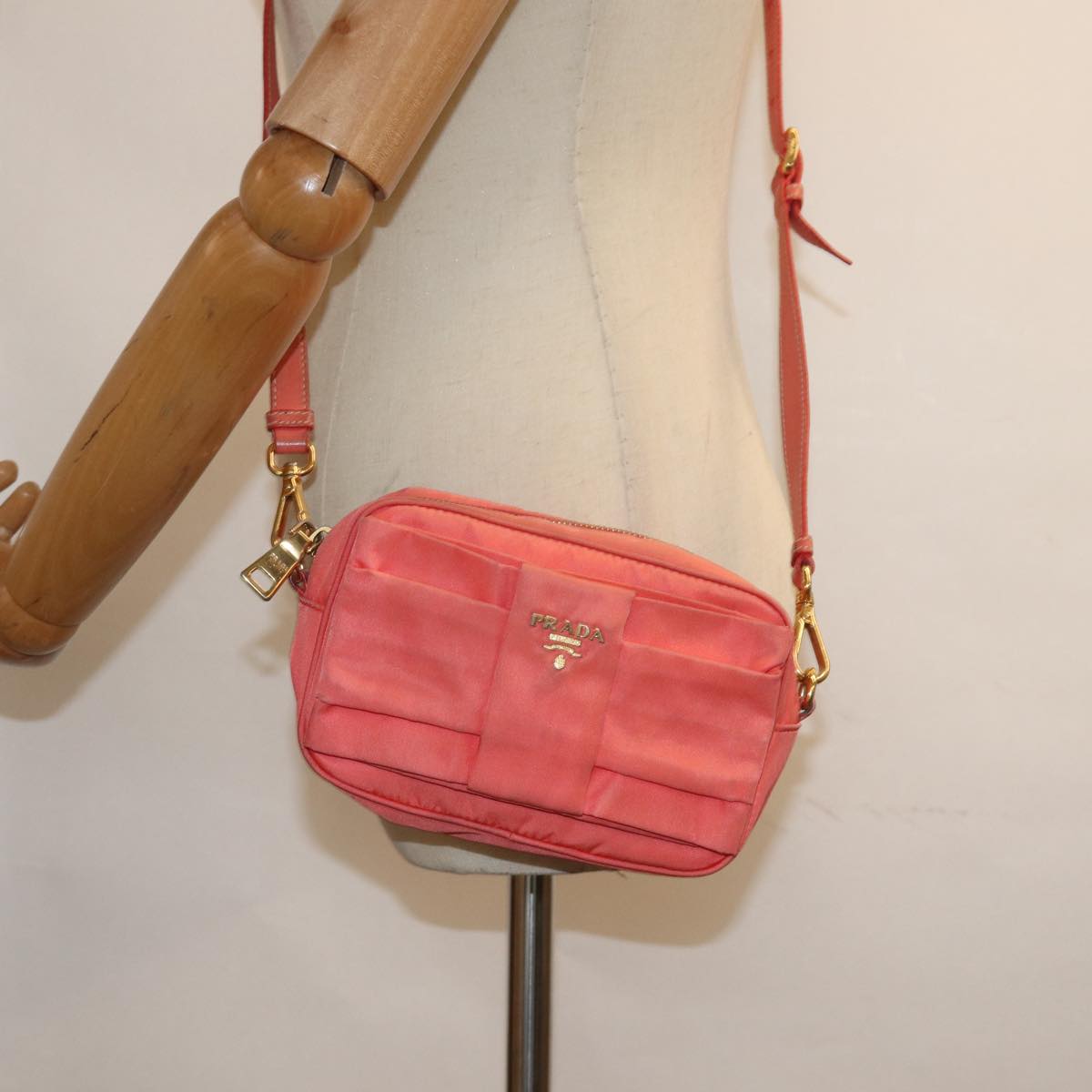 PRADA Ribbon Shoulder Bag Nylon Orange Auth 80629