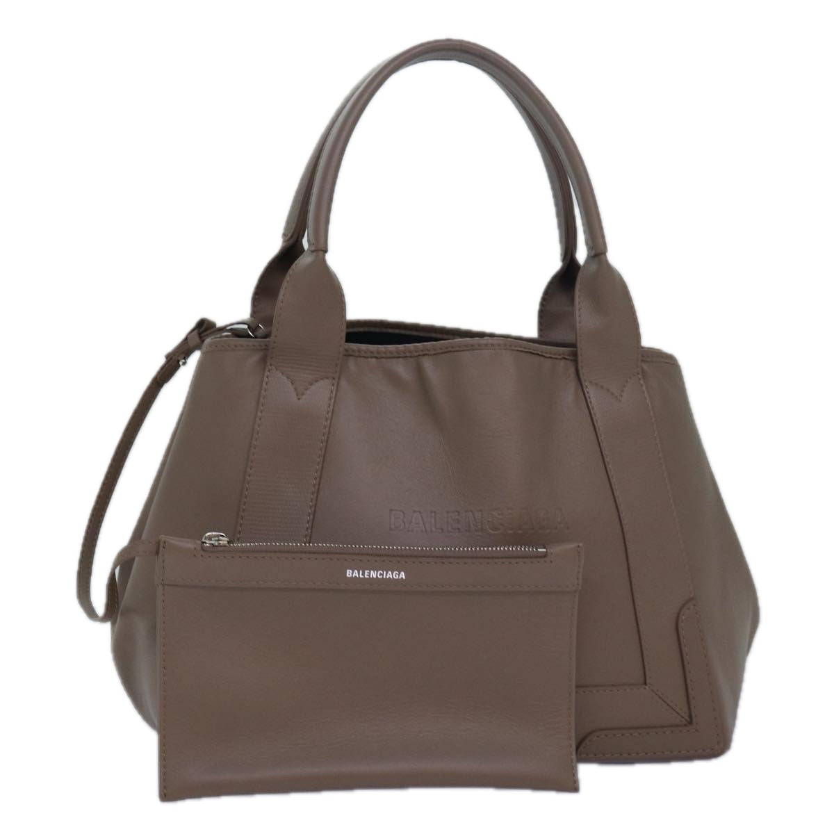 BALENCIAGA Navy Cabas Hand Bag Leather Gray 339933 Auth 80962M