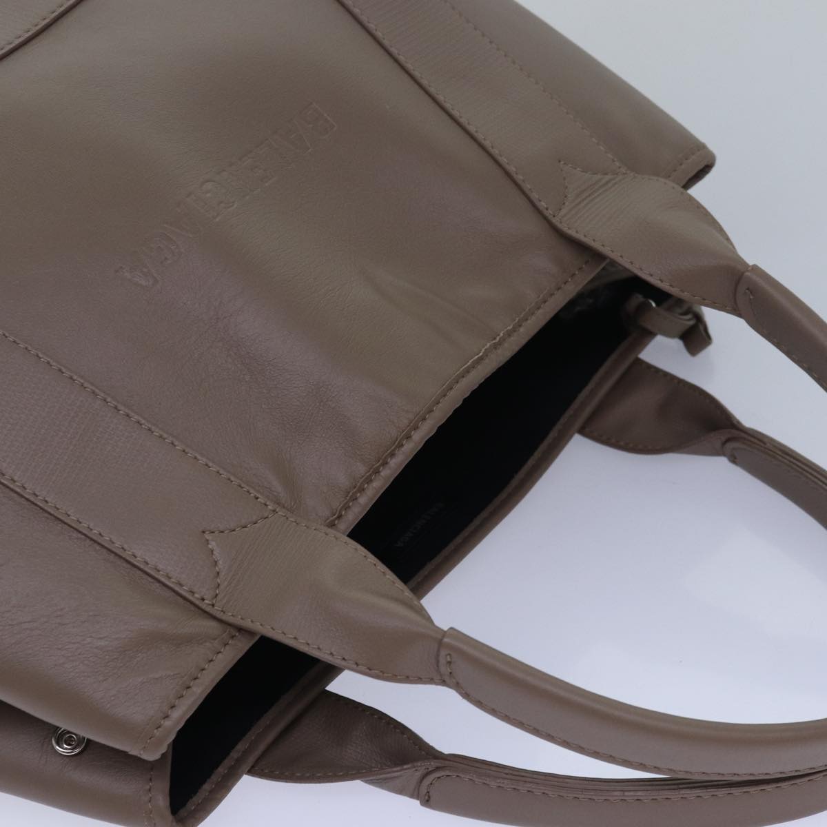 BALENCIAGA Navy Cabas Hand Bag Leather Gray 339933 Auth 80962M