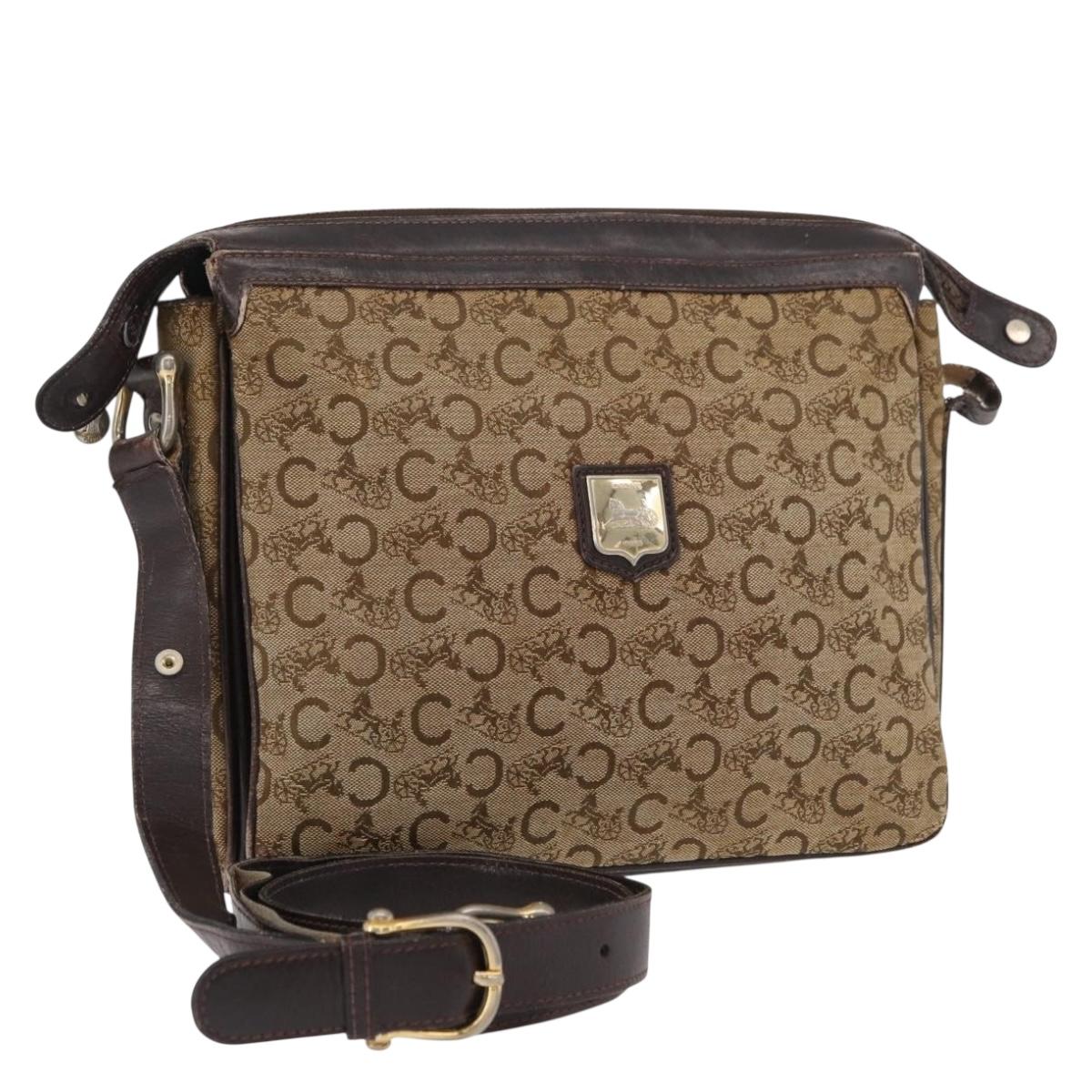 CELINE C Sulky Shoulder Bag Canvas Beige Brown Auth 81007