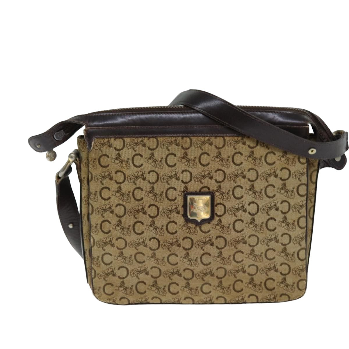 CELINE C Sulky Shoulder Bag Canvas Beige Brown Auth 81007