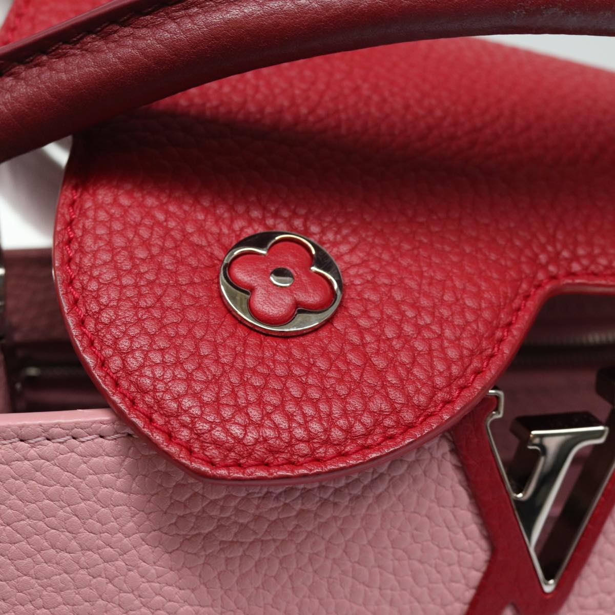 LOUIS VUITTON Capusine BB Hand Bag Taurillon Leather 2way Red Pink Auth 81113SAM